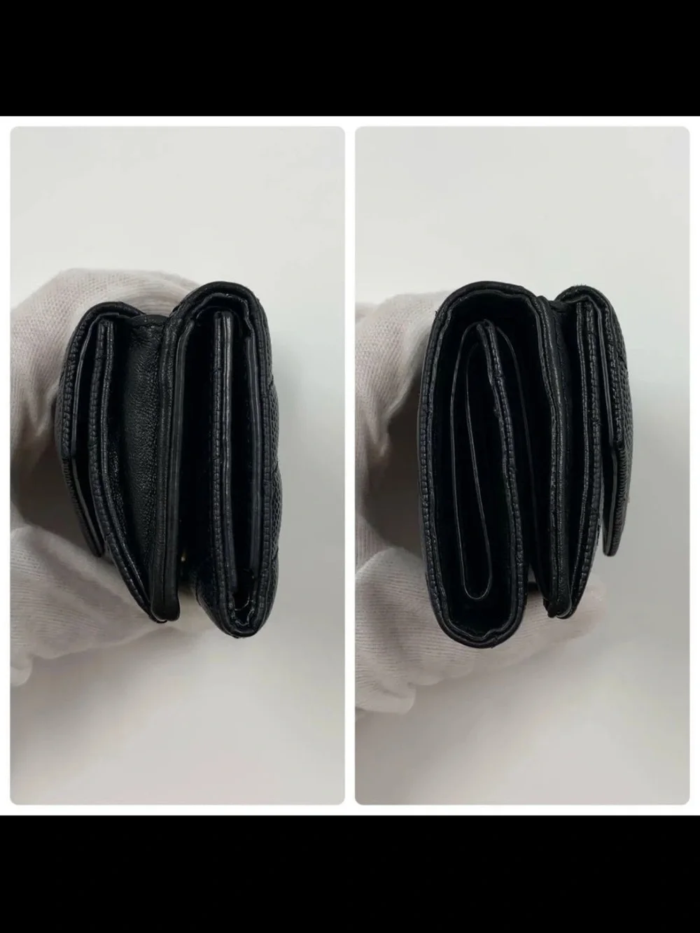 Saint Laurent Black Chevron Quilted Leather Card Case with Gold YSL